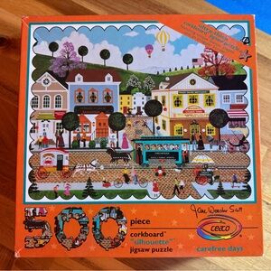 Jane Wooster Scott 500 Piece Cork Jigsaw Puzzle “carefree days” Complete